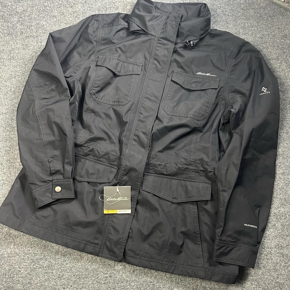Eddie Bauer Jacket Womens XL Black Travex WeatherEdge Waterproof Rain Coat